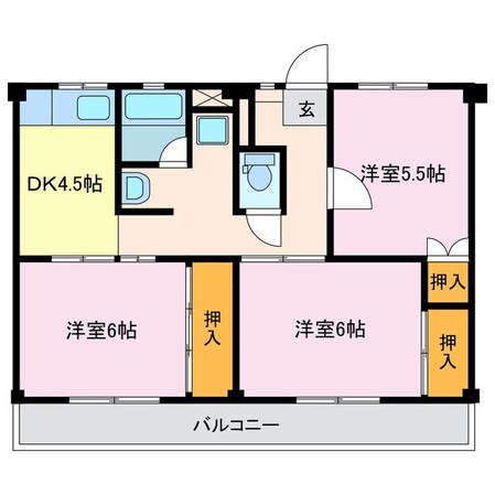 ビレッジハウス幸田3号棟の物件間取画像